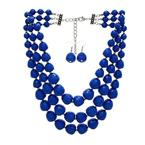Women's Chunky Pearl Bib Necklace Bridal Necklace Wedding Pearls White Pearl and Crystal Cluster Necklace (Royal Blue 02)