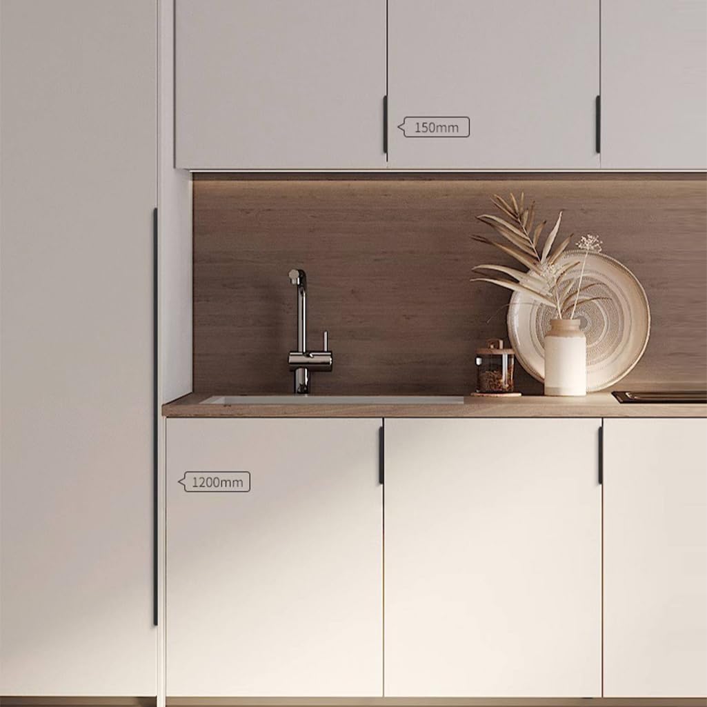 Maniglie per Cassetti nere Opache Maniglie per Armadietti in Lega di Alluminio Maniglie Nascoste per Guardaroba 2 Pezzi per Studio Bagno Cucina (Length 1500mm)