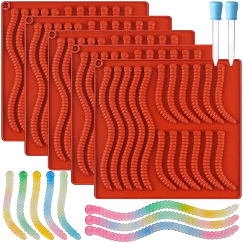 Wilewir 7Pcs Gummy Worm Molds Silicone for Gummies Candy Worm Gummy Candy Chocolate Molds Silicone for Candy