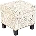 FIRST HILL FHW Elaina Square Fabric Storage Ottoman with Script-Style Pattern - Neutral Beige