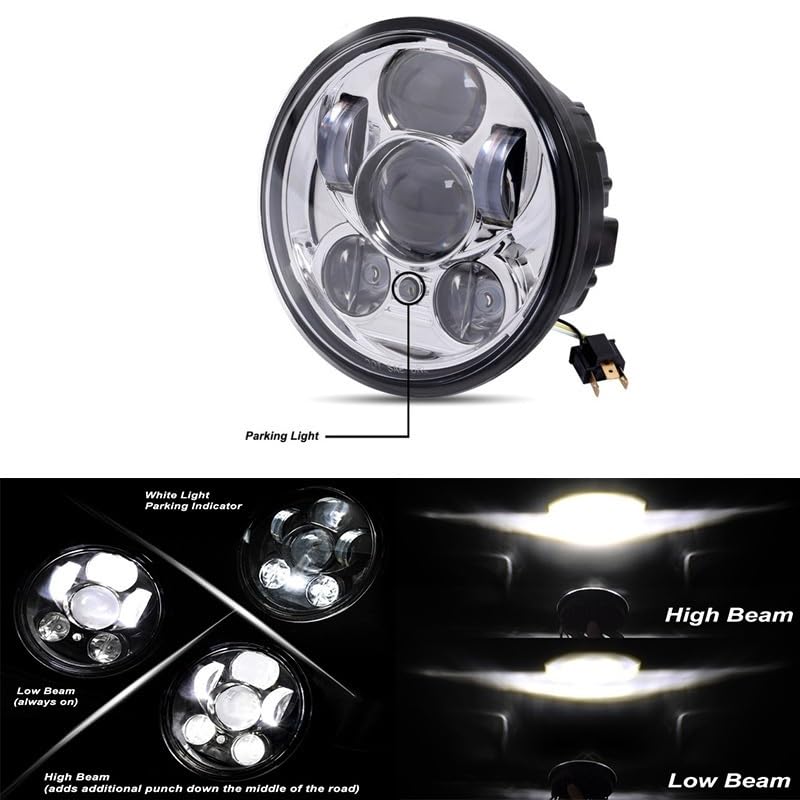 Faro Lavoro Faro per moto nero cromato da 5,75 pollici