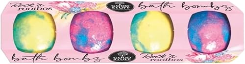 Good Stuff Rock & Rooibos - Bomba de baño perfumada, con 4 bombas de baño súper gaseosas, que contienen roooibos y aceite de argán, 4 x 1.59 oz1.6