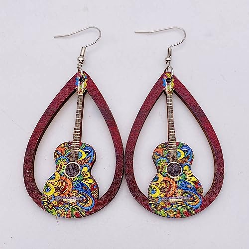 Personal Guitar Dangle Earrings Musical Instrument Wood Earrings for Women Music Lovers Teacher Jewelry2