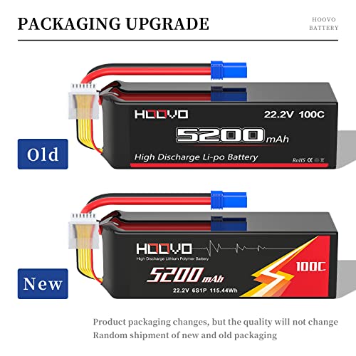 Image of HOOVO 6S Lipo Battery 22.2V 100C 5200mAh with EC5 Connector for RC Car Truck Truggy Buggy Tank RC Airplane Helicopter Boat Car Racing Vehicle(2 Pack)