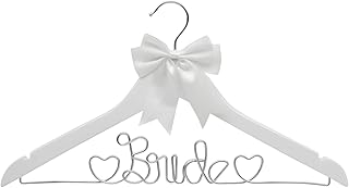 Personalized Bride Hanger, Wedding Gown Display, Bridal Dress Support, White Wood with Silver Bride Lettering, Elegant Keepsake Gift, Photo Prop with Non-Slip Shoulders
