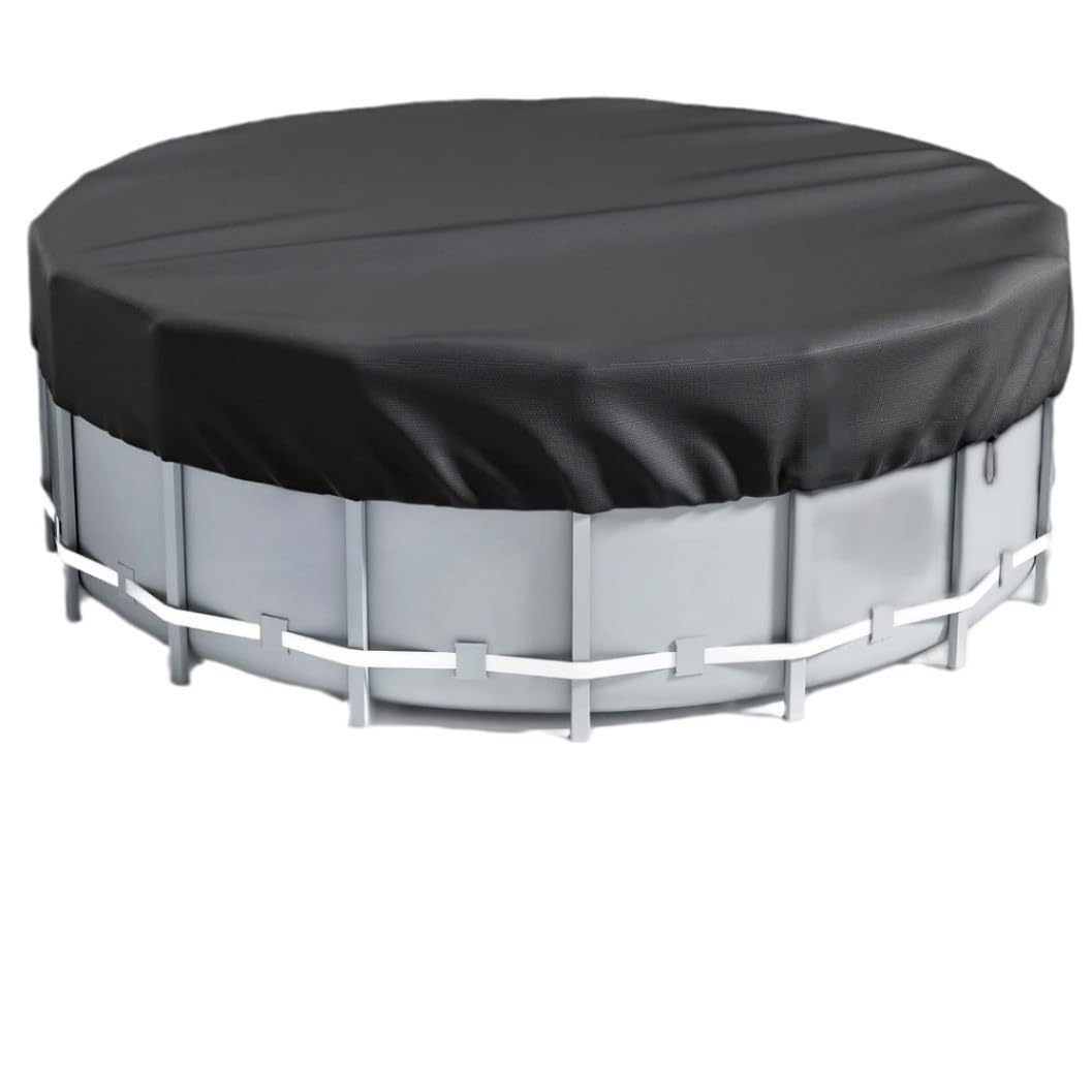 BRAVECOW Heavy-Duty Round Pool Cover, Windproof Thermal Blanket w/Drawstring & Ground Nails | Waterproof Dustproof Solar Protector for Above Ground Pools (Black, 15FT)