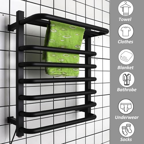 Sèche-serviettes électrique noir mural anti-humidité avec étagère - 3