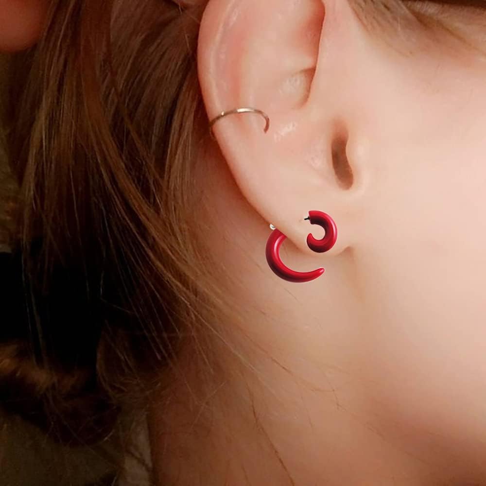 Solid Red Spiral UV Acrylic with 16 Gauge 316L Surgical Steel Fake Ear plug - Fauxs Plug - Gauge Earring Body Piercing Jewelry