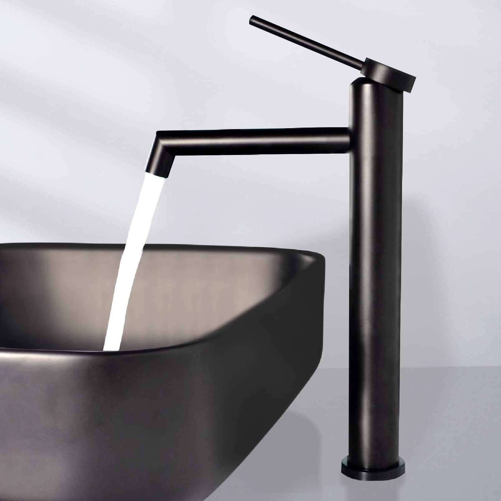 Milano Nero - Modern High Rise Mono Bathroom Basin Mixer Tap with Lever ...