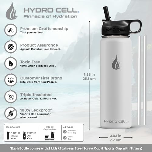 Image of HYDRO CELL Stainless Steel Insulated Water Bottle with Straw - For Cold & Hot Drinks - Metal Vacuum Flask with Screw Cap and Modern Leakproof Sport Thermos for Adults (Frost 24oz)