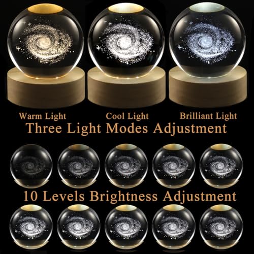 3D Moon Crystal Ball Lamp with Dimmable LED and Wooden Base, Night Light for Kids Teens Adults, Home Desk Office Bedroom Decor, Birthday Gift (2.4”/ 6cm) - Image 3