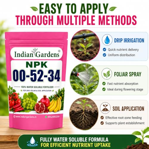 Image of Indian Gardens NPK 00:52:34 Water Soluble Fertilizer (250 Grams) | High Phosphorus & Potassium Plant Nutrient | Promotes Root Development | Suitable for Vegetables, Fruits, Flowers & Garden Plants
