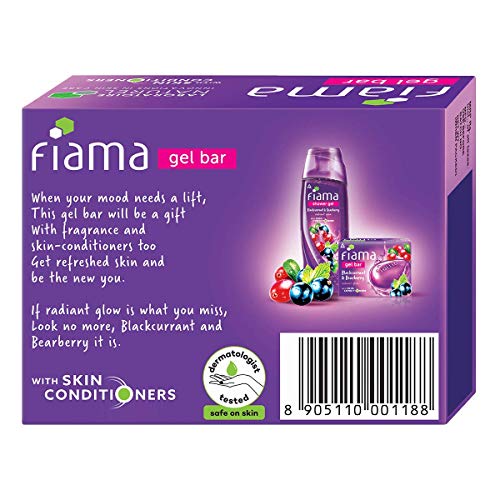 Image of Fiama Gel Bar Blackcurrant and Bearberry for radiant glowing skin, with skin conditioners, 125 g
