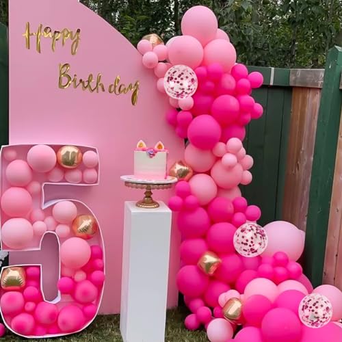 Image of RUBFAC Pink Balloons Party Balloon and Hot Pink Balloons for Girls Princess Theme Birthday Decorations Baby Shower Bridal Shower, 65pcs