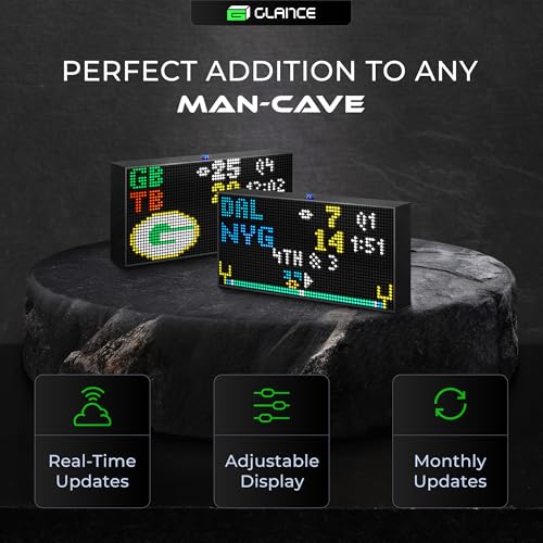 Glance LED Ticker - Customizable LED Display Sports Ticker, LED Display for Man Cave, Stock Market Ticker Display, Sports Score Retro Smart Pixel Display, Weather Display - 8"x4" Made in USA