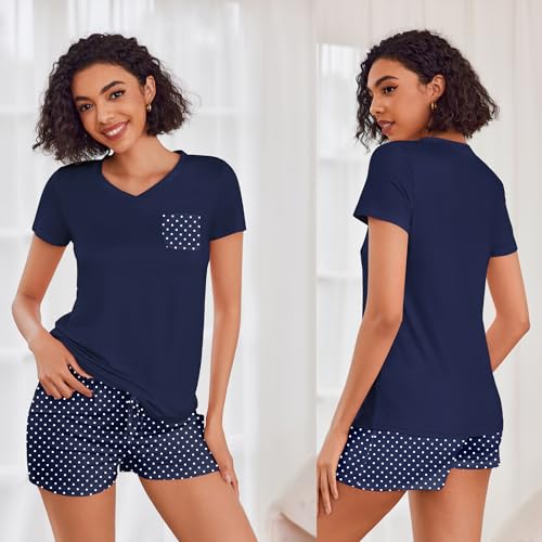 Image of Ekouaer Womens Pajama Sets Short Sleeve Pajamas for Women Sets Soft Lounge Sets Casual V Neck Sleepwear PJS