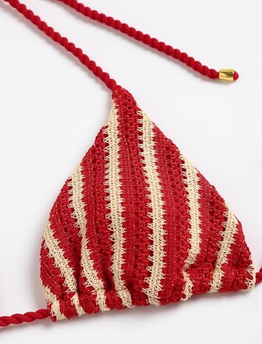 Image of ZAFUL 2 Piece Triangle Bikini for Women Knitted Rope Halter Bikini Sets Sexy Bathing Suit Side Tie Swimsuits Beachwear
