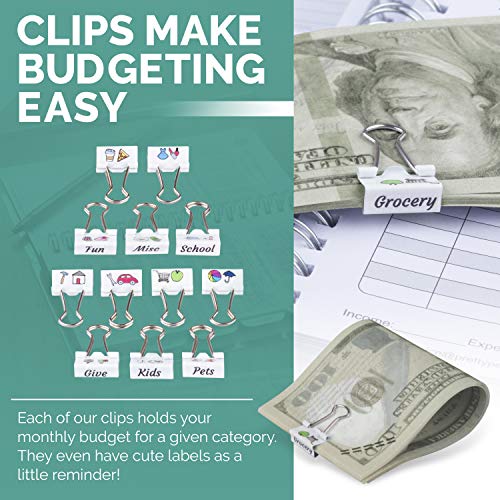 Saveyon Deluxe Budget Clip System - 12 Clips And Budget Planner Organizer - Use With Cash Envelopes For Budgeting, Budget Envelopes, Money Envelopes For Cash, Cash Envelope System Wallet, Clutch Purse #TOP2
