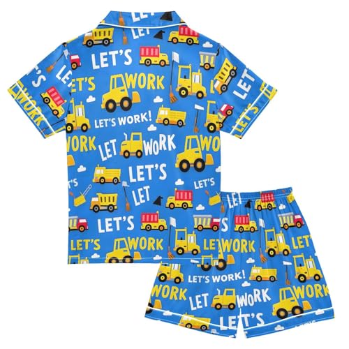 ALAZA Cloud Truck Blue Satin Pajamas Set Short Sleeve Button Down Sleepwear Summer Pjs 2 Piece2