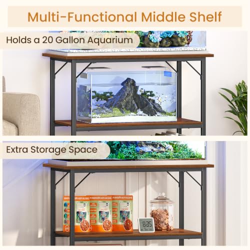 Image of Snughome 40 Gallon Fish Tank Stand, Heavy Duty Metal Aquarium Stand with Storage Shelves, 660LBS Capacity Double Aquarium Stand Holds 20-40 Gallon, Reptile Terrarium Stand for Home Office