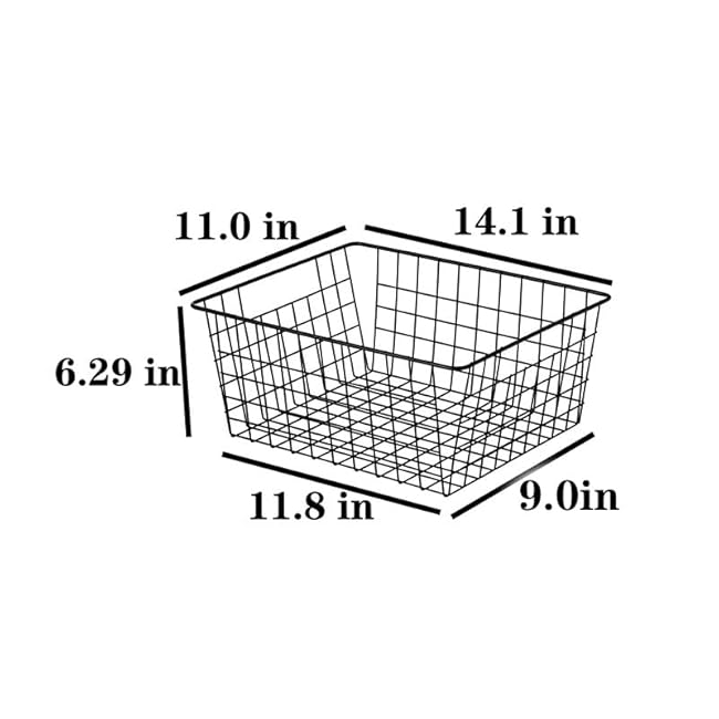 Kitchen Wire Baskets Farmhouse Decor Metal Food Storage Organizer,Household Refrigerator Bin with Built-in Handles for Cabinets,Pantry,Bathroom,Black