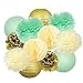 Mint Green Gold Birthday Decorations Mint Cream Gold Polka Dot Paper Fan for Gender Neutral Baby Shower Decor/Trial Baby Shower Decorations First Birthday Bridal Decor