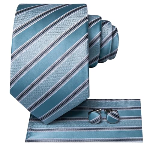 Image of Hi-Tie 70 inches Ties for Men Silk Extra Long Necktie and Pocket Square Cufflinks Set Men Big and Tall Tie Business