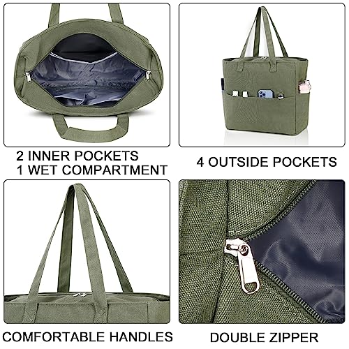 Image of LEDAOU Large Beach Tote Bag Women Waterproof Sandproof Zipper Beach Tote Bag for Pool Gym Grocery Travel with Wet Pocket | Waterproof
