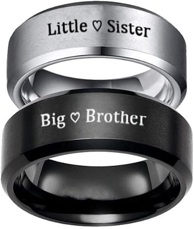 Personalized Big Brother Little Sister Rings Free Engraving Stamped Dainty Stainless Steel Finger Band Ring Set of 2,Custom Big Lil Sis Bro Family Love Gift Birthday Friendship