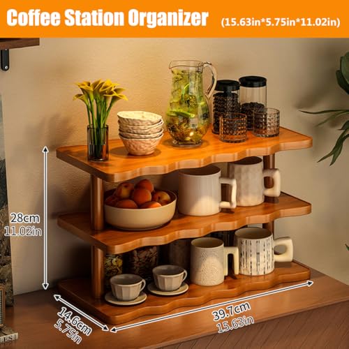 Becherhalter aus Holz, Arbeitsplatte, Kaffeestation, Organizer, Thekenregal für Tee, Kaffee, Bar, Zubehör, Matcha-Ständer, Tassen-Display, Küchengewürz-Aufbewahrungsregal, 2 Ebenen, 39 cm
