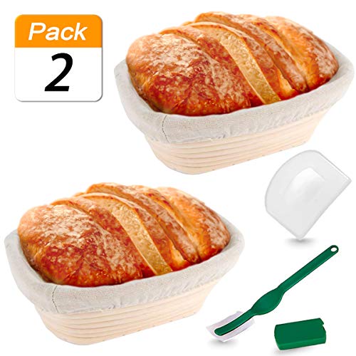 10 Inch Oval Bread Proofing Basket Includes Linen Liner, Dough Scraper and Bread