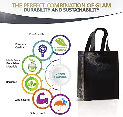 Image of DOUBLE R BAGS Reusable Small Gift Bags - Elegant Gold Shopping Bags with Handles for Weddings, Birthdays, and Return Gifts - Eco-Friendly & Durable.