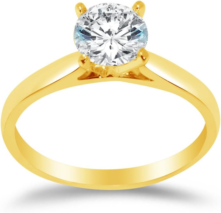 Sonia Jewels Solid 14k Yellow Gold Round Cut Four Prong Solitaire Wedding Engagement Ring CZ Cubic Zirconia 1.0ct.