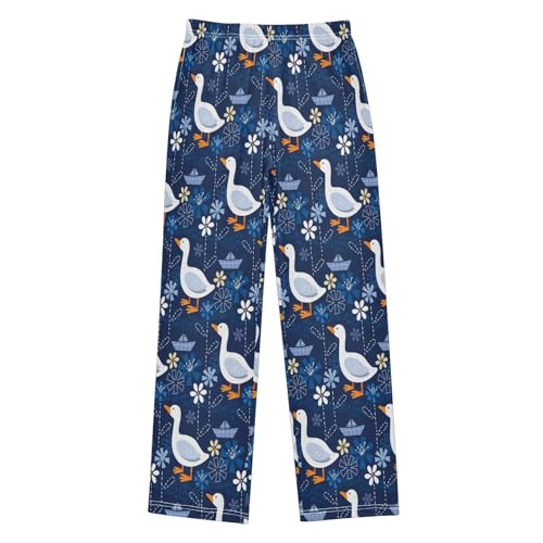 Duck Floral Boys Long Pants Soft Trousers Elastic Waist Kids Lounge Bottoms with Pockets S-XL