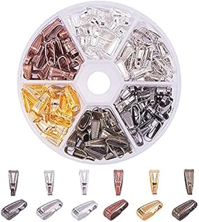 PandaHall Elite 180 pcs Brass Snap on Pinch Clip Clasp Bails Necklace Clasps Pendant Clasps, 6 Colors, 9.93x3.4mm