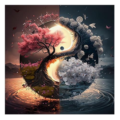 Image of CRYSENDO DIY Diamond Crystal Painting Kit | Embroidery 5D Spring Yin Yang Diamond Painting | Mosaic Cross Stitch Full Drill Diamond Painting | Ideal for Gifts, Home Wall Decor (30 X 40cm)