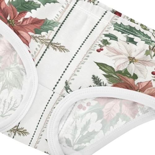 Soft Girls' Panties Organic Underpants for Toddlers Floral Poinsettia Border Christmas in Sizes 2T,3T, 4T, 5T, 6Y and 8Y4