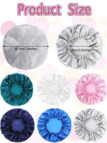 6 Pieces Sleep Cap Satin Bonnet Sleeping Hat Soft Elastic Night Hair Cover for Women Girls (Navy Blue, Blue, Peacock Blue, Silver, Beige, Pink) - Image 4