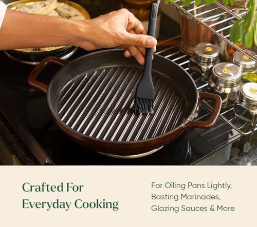 Image of Ember Cookware Silicone Oil & Basting Brush 21 cm | 230C Heat Resistant | Platinum Grade Silicone | Food Safe Pastry Brush | Easy to Clean Bristles | Non Absorbent | Black