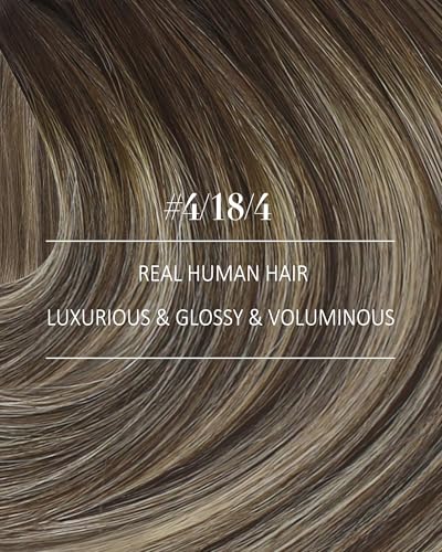 Image of YoungSee Clip in Human Hair Extensions Brown Balayage Clip in Extensions Real Human Hair Chocolate Brown with Ash Blonde Clip on Human Hair Extension for Short Straight Hair 12Inch 85G 7Pcs