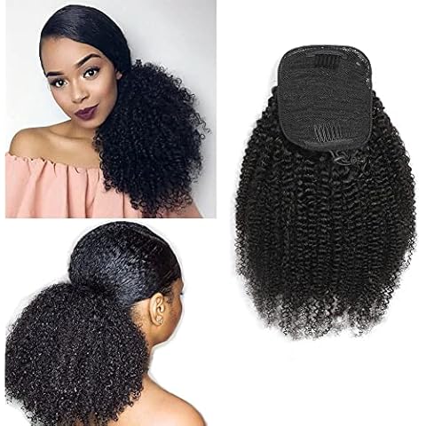 aikaa Afro Puff Drawstring Ponytail 100% Real Human Hair Kinky Curly Bundles Afro Puffs Curly Ponytail Extension for Black Women Girls Curly Ponytails Natural Black (10 Inch) Cover
