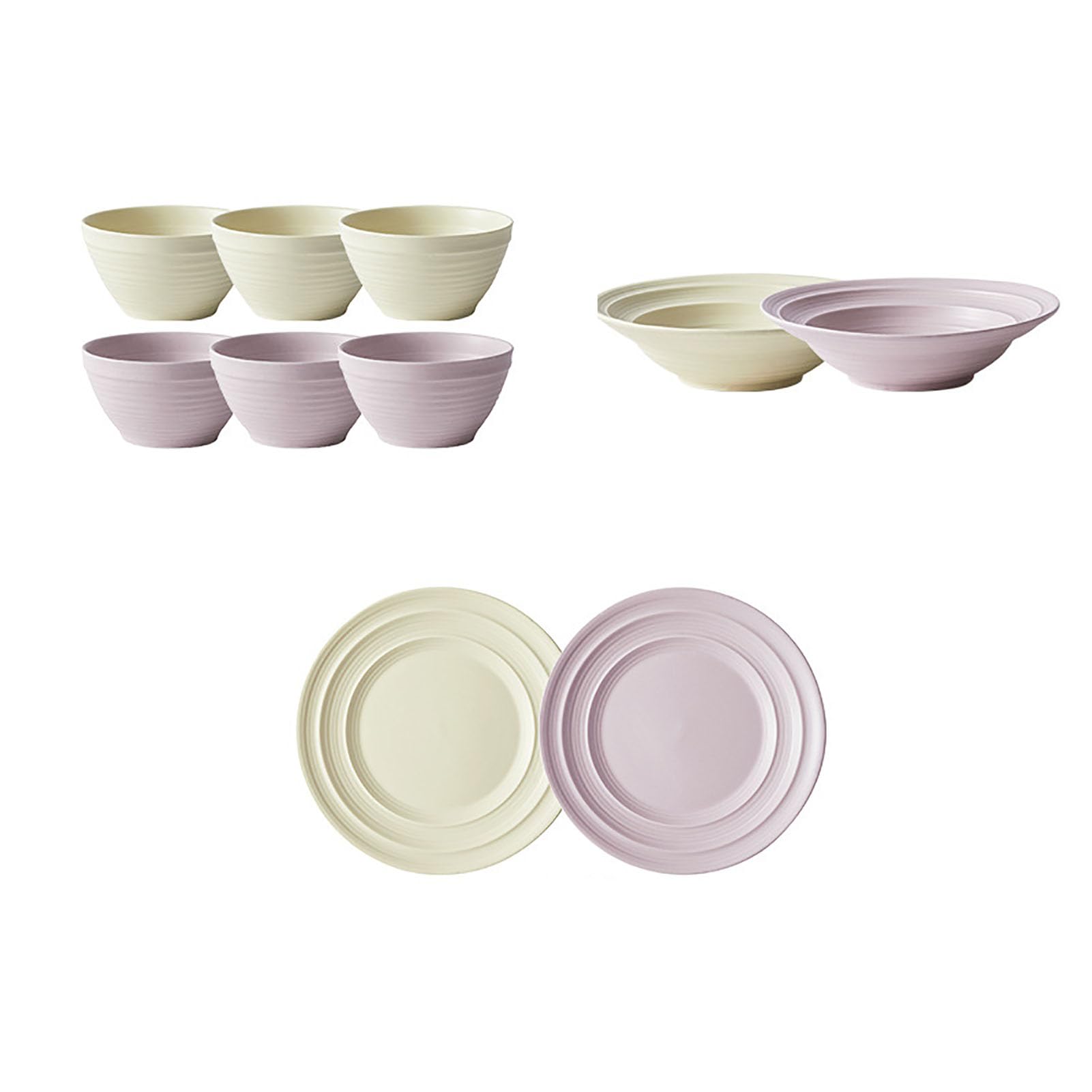 Service de Table en céramique (10 pièces) : Bols et Assiettes Beige Pastel et Lavande, Vaisselle élégante pour Les Repas Quotidiens