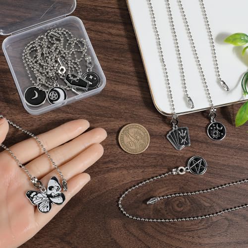 Image of CRASPIRE 8Pcs Halloween Fan Pull Chain Alloy Enamel Vintage Goth Butterfly Star Moon Sun Hanging Charm Pendant Ball Bead Ceiling Fan Chain Extender Danglers Ornament for Ceiling Fan Light Lamp Decor