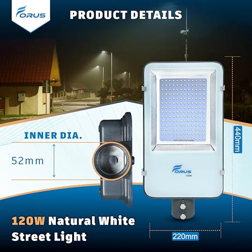 Image of Forus 120W LED Street Light Outdoor with 4 Year Warranty, IP66 Waterproof Decorative Focus Natural White Light for Road, Garden, Events, Security, Terrace, Landscape, Pathway, Building Lighting (1 PC)