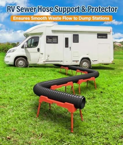 Image of RV Sewer Hose Support, 10FT Heavy-Duty Camper Waste Hose Holder with 5 Foldable Sections, Adjustable & Stable Waste Drainage Support with Strap, Stackable & Weather-Resistant, Orange (Patent Pending)