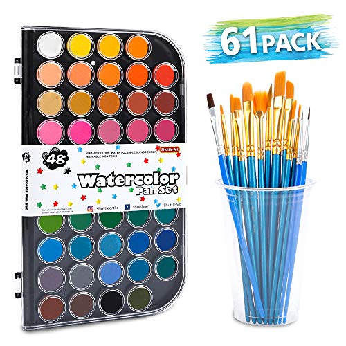 61 Pack Watercolor Paint Set, Shuttle Art 48 Colors Watercolor Pan with 13