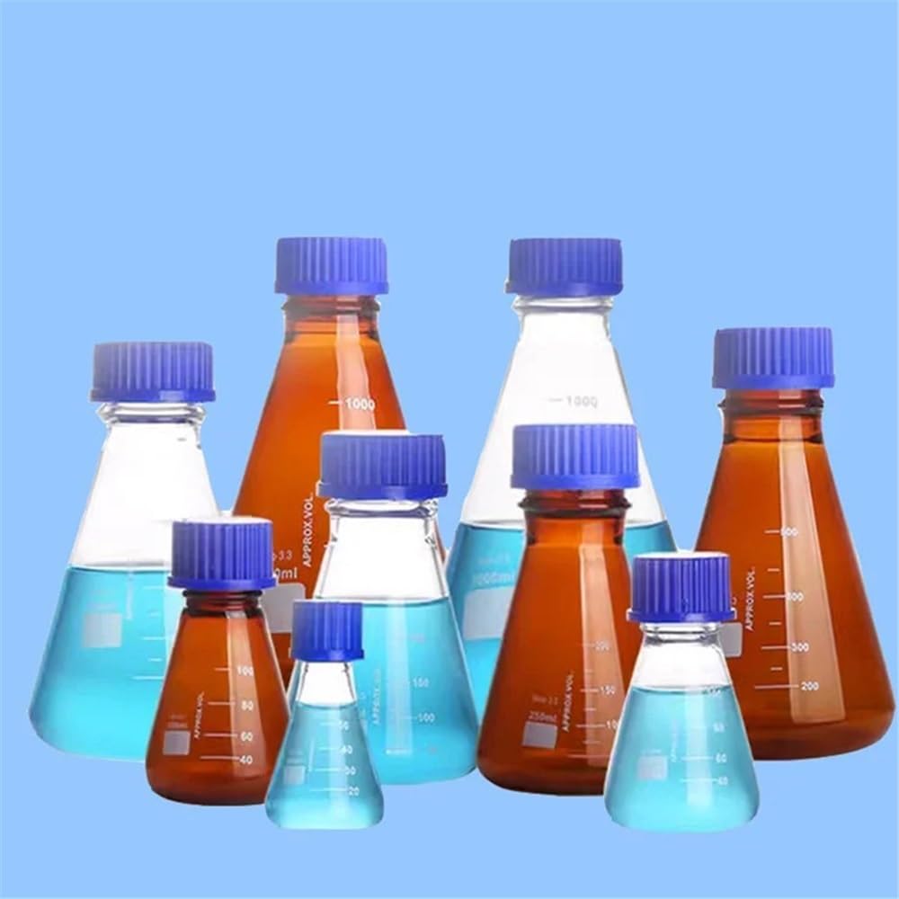 Vetreria da laboratorio Matracci in vetro borosilicato da 50-1000 ml con tappo a vite, bottiglie triangolari da laboratorio(Brown 1000ml(GL45))