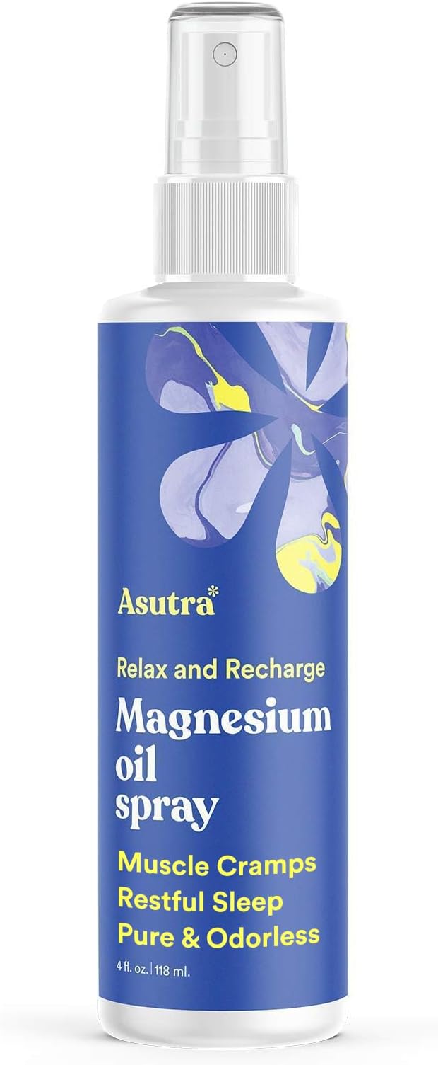 ASUTRA Pure Zechstein Magnesium Oil Spray 4 oz - Topical Magnesium for Feet, Sleep & Leg Cramps - Concentrated Formula for Sensitive Skin - Less Sting Less Itch