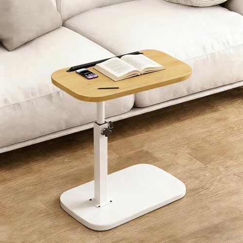 YushengTai Mesa auxiliar giratoria 360°, mesa de sofá plegable y elevable, altura ajustable de 45 a 80 cm, mesita de noche, mesa de centro, mesa auxiliar retro para habitación pequeña (color madera +