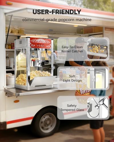 Image of 16 Oz Commercial Popcorn Machine, Movie Theater Popcorn Machine, Red Tabletop Pop Corn Machine with 3-Switch Control & Steel Frame Tempered Glass Doors